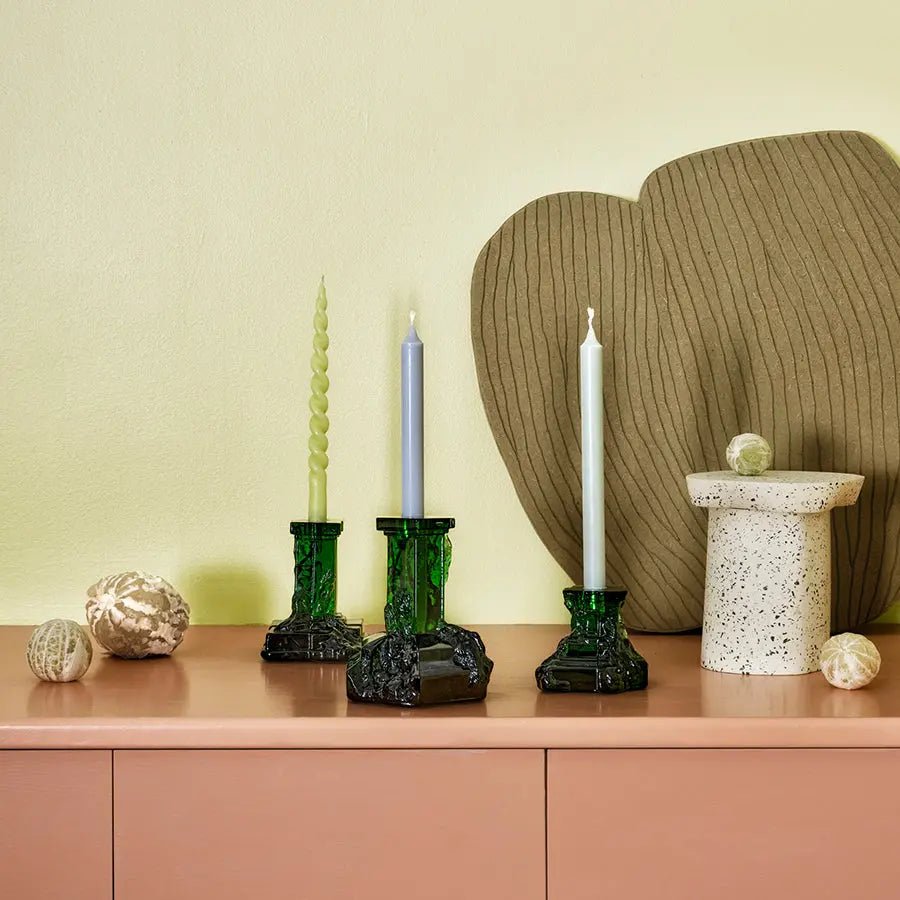 Rocky Baroque Candlestick Emerald Green Medium Kosta Boda