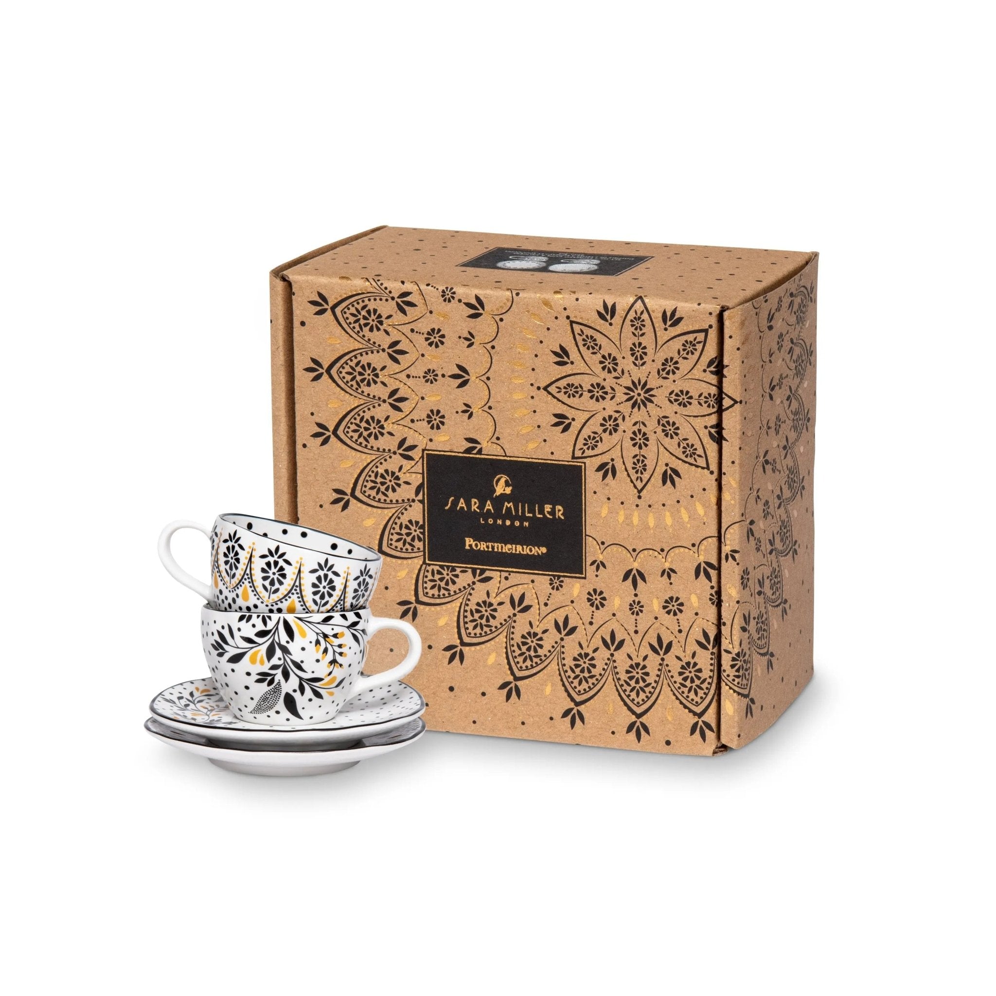 Sara Miller Artisanne Noir Espresso Cup & Saucer S/2 Portmeirion