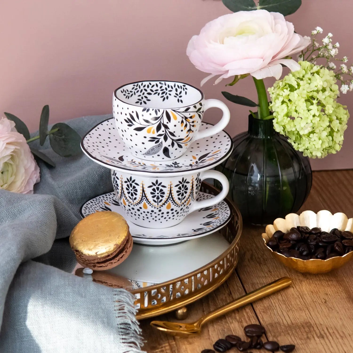 Sara Miller Artisanne Noir Espresso Cup & Saucer S/2 Portmeirion