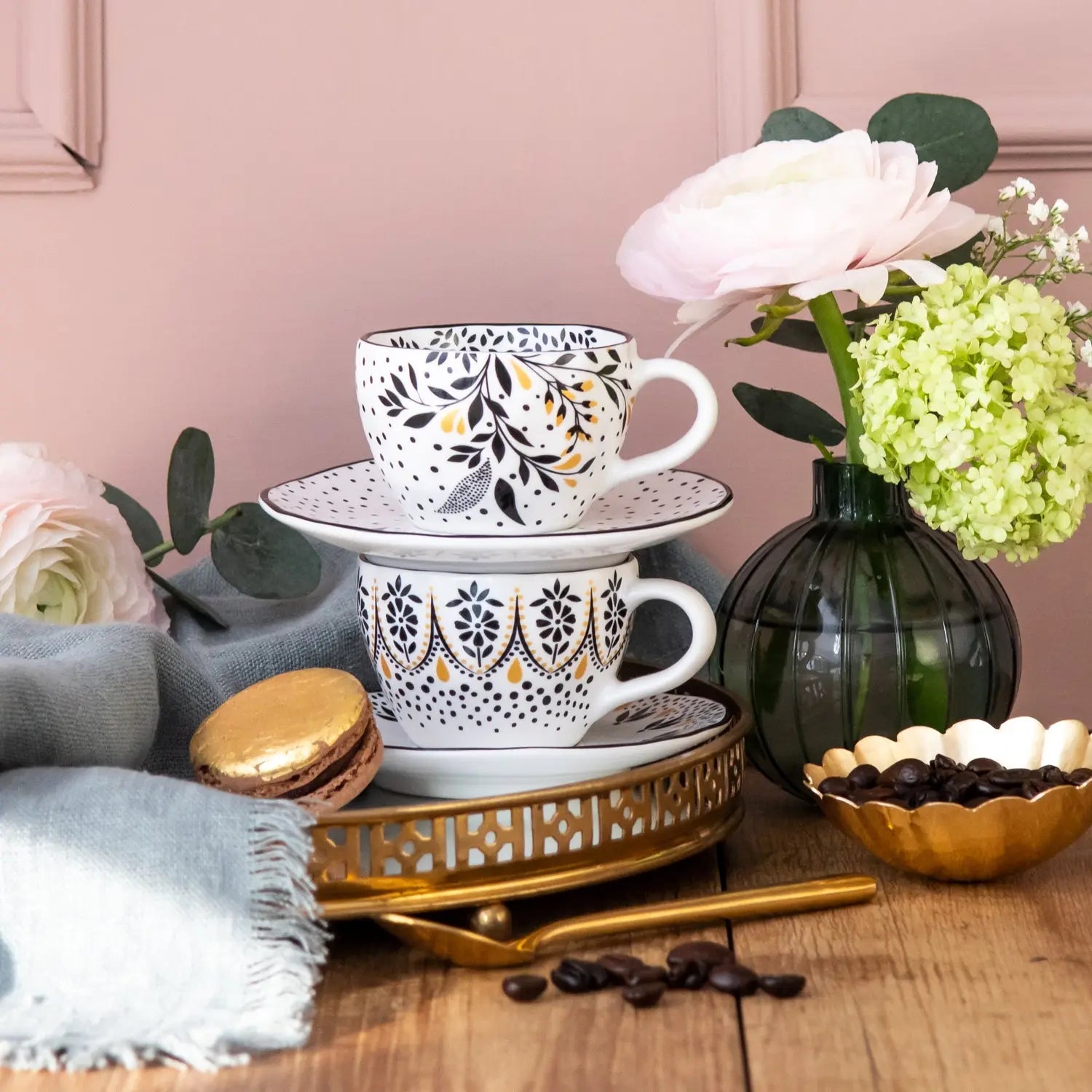 Sara Miller Artisanne Noir Espresso Cup & Saucer S/2 Portmeirion