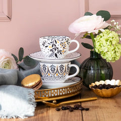 Sara Miller Artisanne Noir Espresso Cup & Saucer S/2 Portmeirion