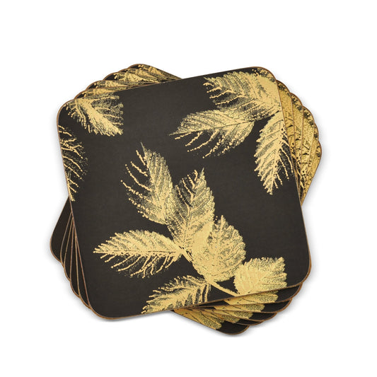 Sara Miller - London Etched Leaves Coasters Set of 6 Dark Grey Portmeirion - Crystal House
