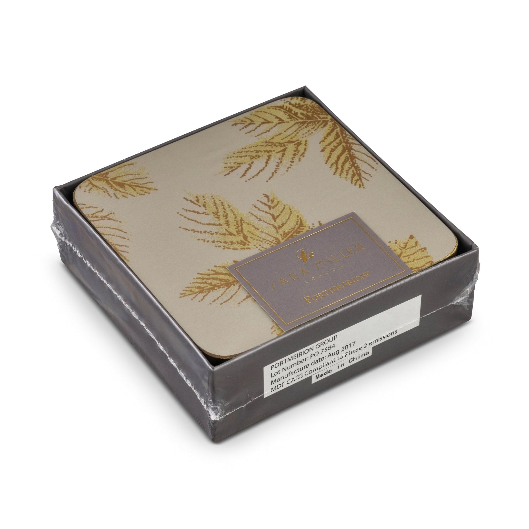 Sara Miller - London Etched Leaves Coasters Set of 6 Light Grey Portmeirion - Crystal House