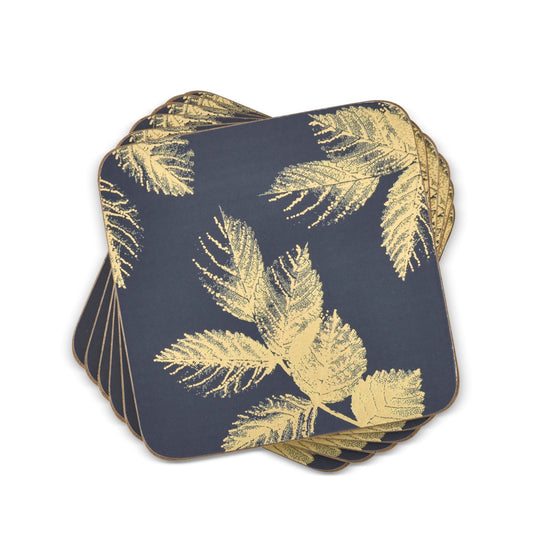 Sara Miller - London Etched Leaves Coasters Set of 6 Navy Portmeirion - Crystal House