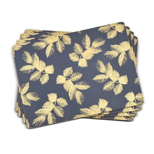 Sara Miller - London Etched Leaves Placemats Set of 4 Navy - Large Size Portmeirion - Crystal House