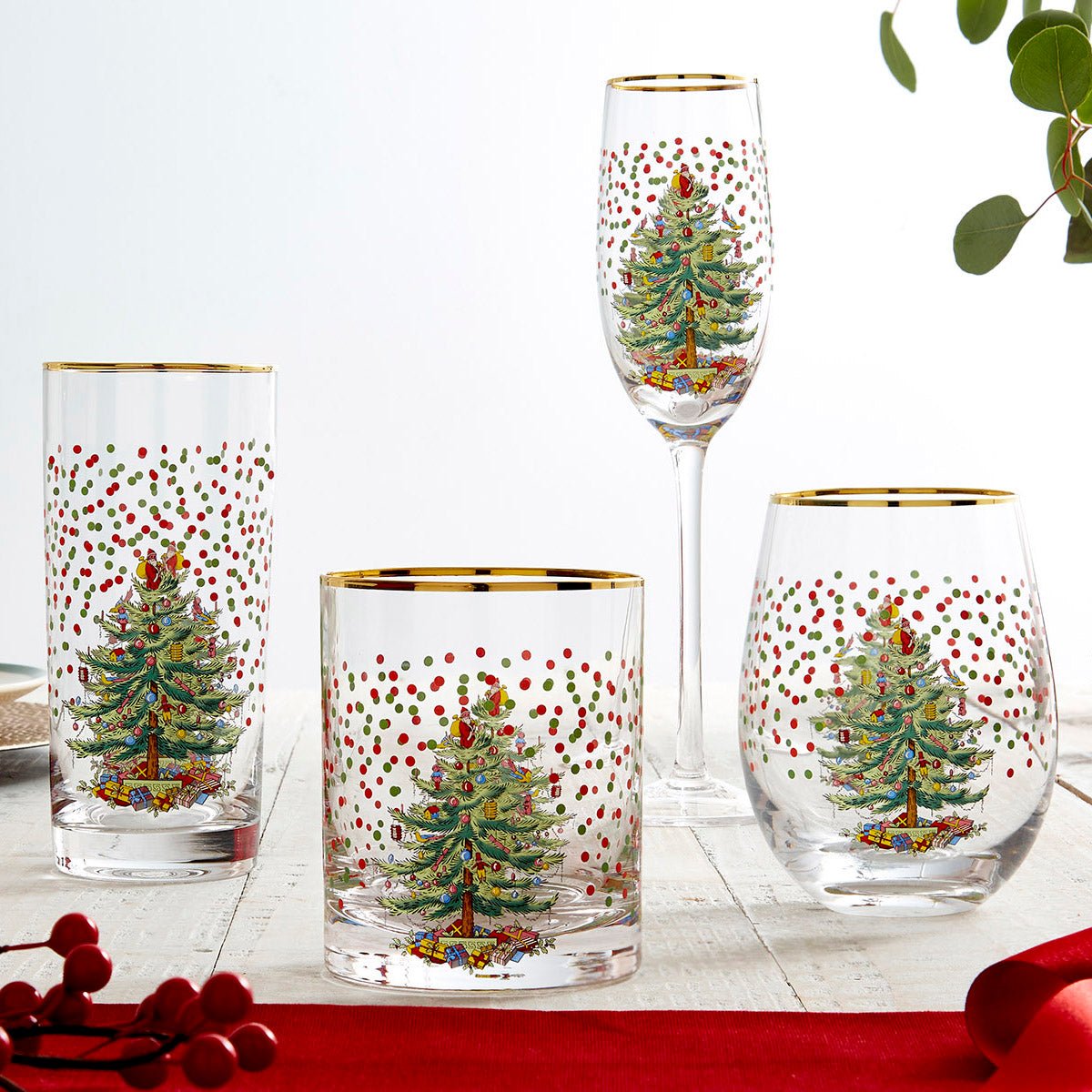 Spode Christmas Tree Polka Dot Champagne Flutes Spode - Crystal House