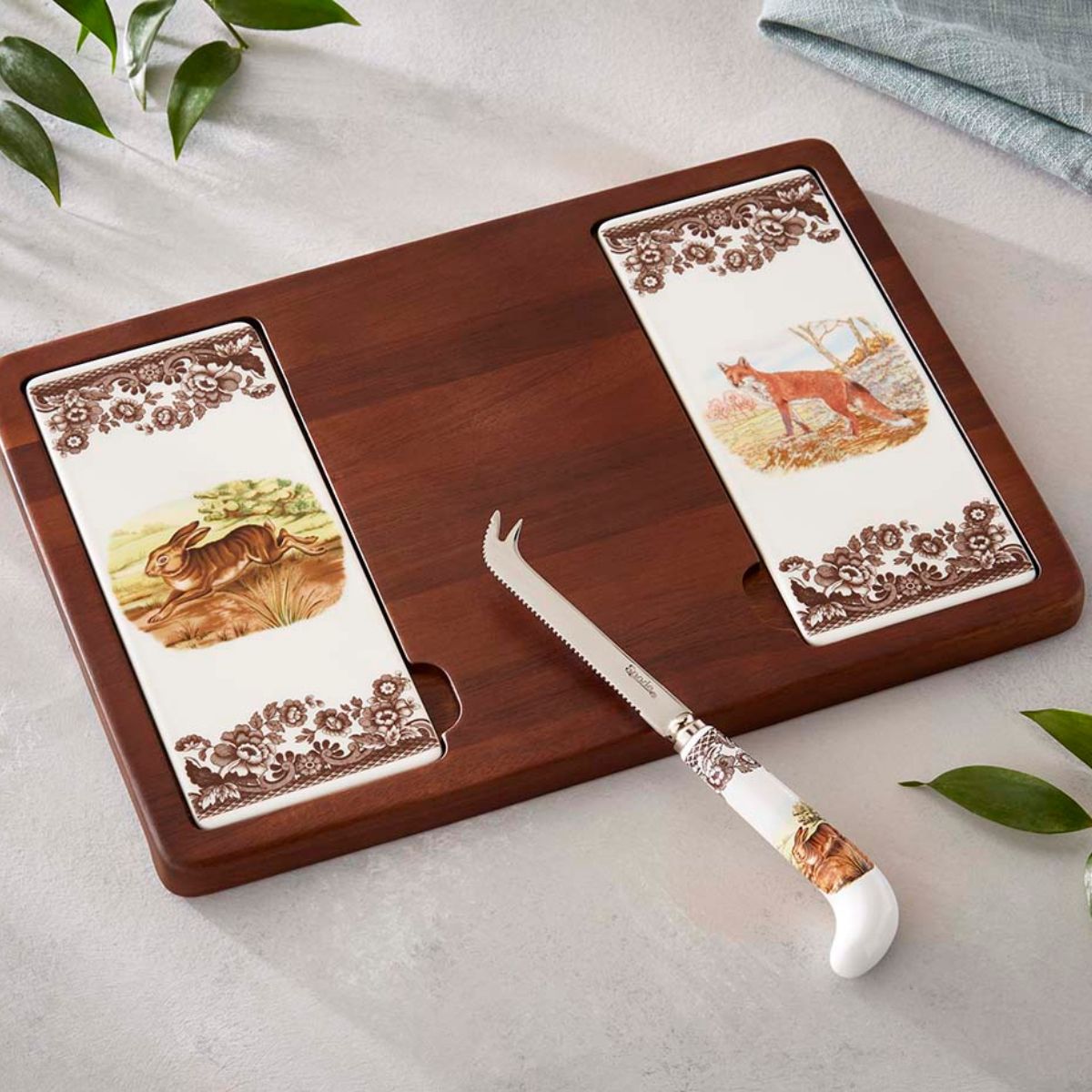 Spode Woodland Cheese Board & Knife, Fox & Rabbit Spode - Crystal House
