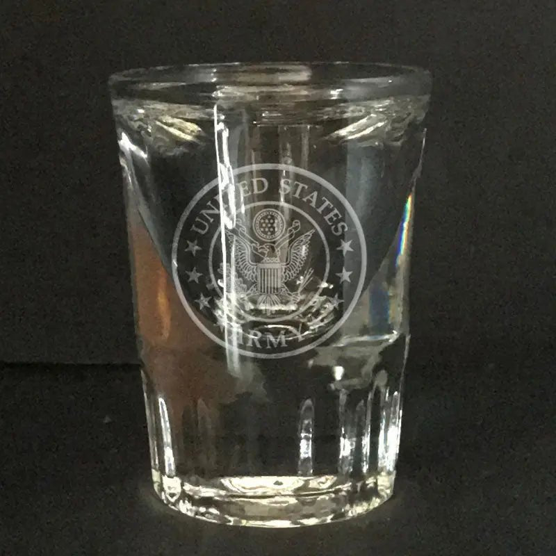 US Army insignia on shot glass Crystal House