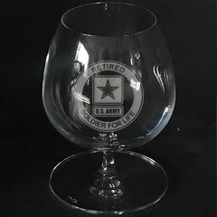 US Army logo - retired soldier for life' engraved on brandy snifter Crystal House