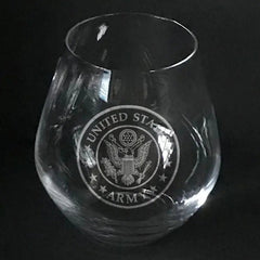 US Army logo sand carved on stemless wine glass Crystal House