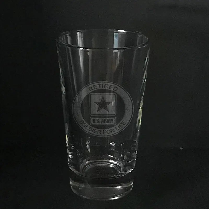 US Army retired soldier for life-pint glass Crystal House