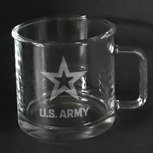 US Army Star engraved on warm beverage mug Crystal House