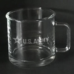 US Army Star Engraved Warm Beverage Mug - Custom Etched Glass Coffee Cup.