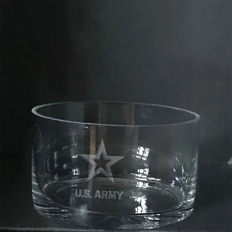 US Army Star Crystal Bowl, Custom Engraved Dish for Military Gifts.