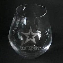 US Army star logo sand carved on stemless wine glass Crystal House
