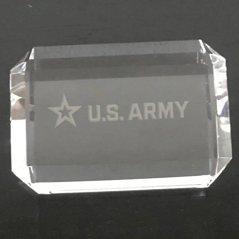 US Army Star Paperweight, Custom Engraved Crystal Desk Accessory.