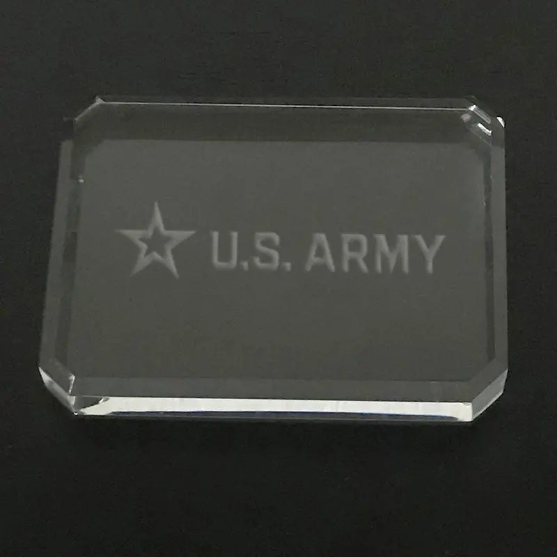 US Army Star Paperweight, Custom Engraved Crystal Desk Accessory.