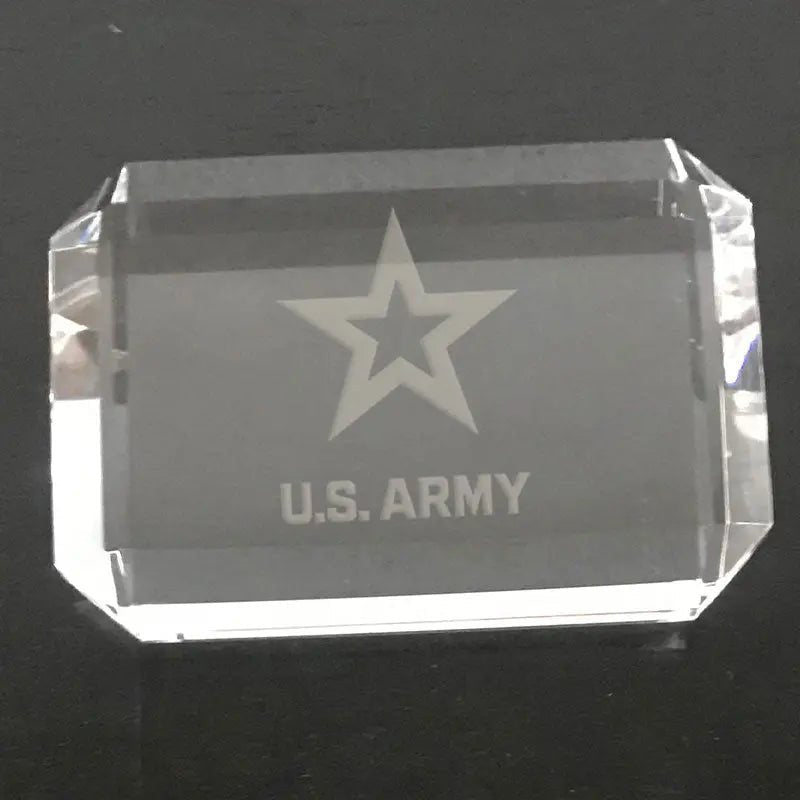 US Army Star Paperweight, Custom Engraved Crystal Desk Accessory.