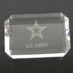 US Army Star Paperweight, Custom Engraved Crystal Desk Accessory.