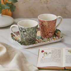 Spode Morris & Co. Mug & Tray Set – Luxury Porcelain Tea Cups & Tray