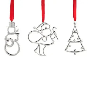 Assorted Mini Ornaments – Santa, Tree, Snowman Set of 3 by Nambé