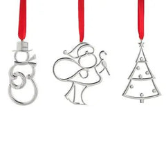 Assorted Mini Ornaments – Santa, Tree, Snowman Set of 3 by Nambé