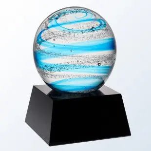 BLUE SNOW GLOBE WITH BLACK/CLEAR BASE - ART GLASS Crystal House - Prism