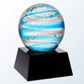 BLUE SNOW GLOBE WITH BLACK/CLEAR BASE - ART GLASS Crystal House - Prism