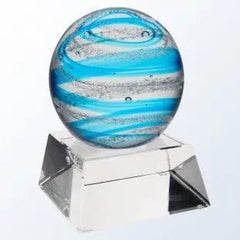 BLUE SNOW GLOBE WITH BLACK/CLEAR BASE - ART GLASS Crystal House - Prism