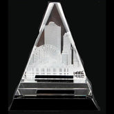 Clear Triangle on Black Crystal pedestal base | Personalized Recognition Gifts and Corporate Awards Crystal House