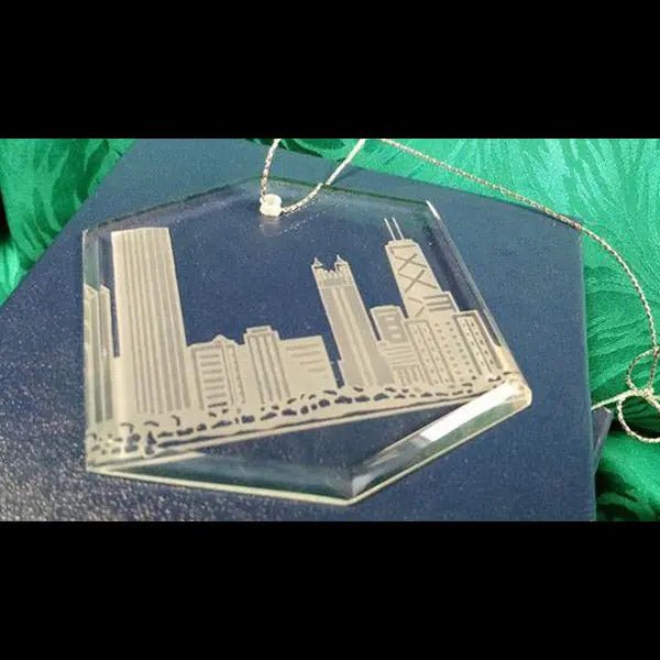 Crystal Hexagon Suncatcher Etched with Skyline Crystal House