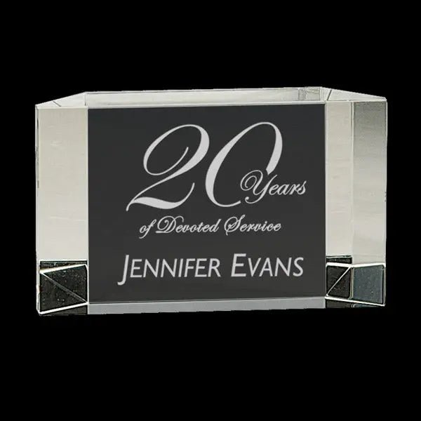 Custom 3D Crystal Gifts - Personalized Crystal Block with Laser Etched City Skyline.