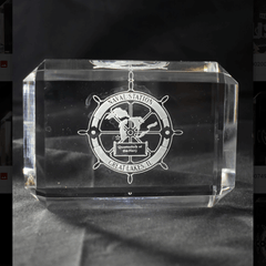 Faceted Paperweight with Great Lakes Logo - Custom Engraved Crystal for Naval Station Great Lakes.