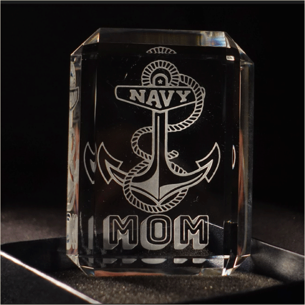 Faceted Paperweight with Great Lakes Logo - Custom Engraved Crystal for Naval Station Great Lakes.