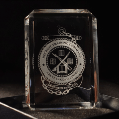 Faceted Paperweight with Great Lakes Logo - Custom Engraved Crystal for Naval Station Great Lakes.