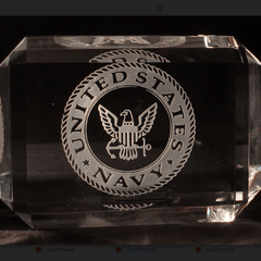 Faceted Paperweight with Great Lakes Logo - Custom Engraved Crystal for Naval Station Great Lakes.