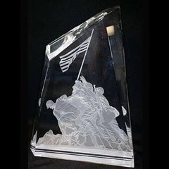 Custom Crystal Military Award - Raising the Flag on Iwo Jima Laser Engraving.