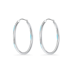 Marina Silver Flow Hoop Earrings - Sterling Silver and Turquoise Oval Hoops.
