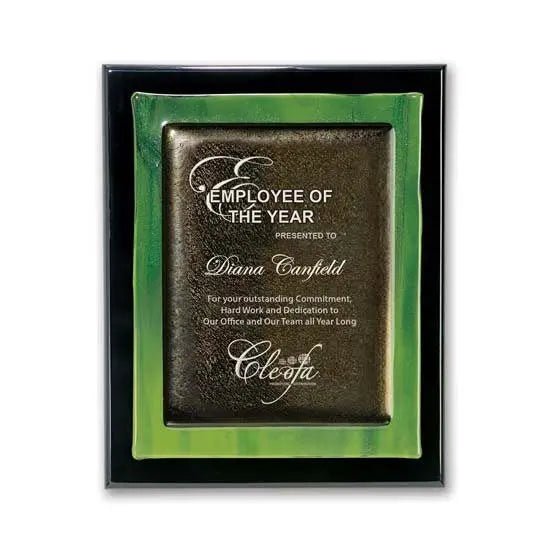 Metallic Fusion Plaque - Green With Black edges Crystal House