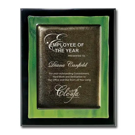 Metallic Fusion Plaque - Green With Black edges Crystal House