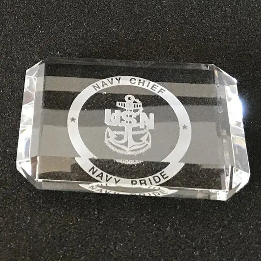 Navy Chief Crystal Paperweight Crystal House