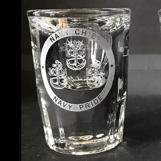 Navy Chief Logo sand carved - Pair Crystal House