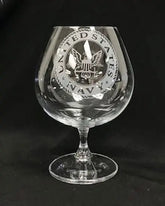 Navy Logo Sand Carved on Brandy Snifter (PAIR) Crystal House