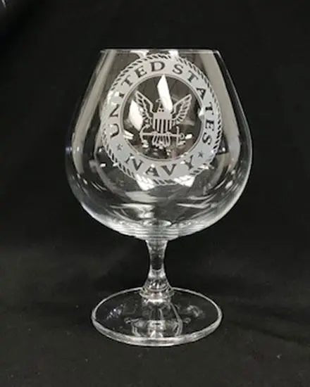 Navy Logo Sand Carved on Brandy Snifter (PAIR) Crystal House