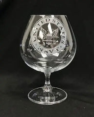 Navy Logo Sand Carved on Brandy Snifter (PAIR) Crystal House