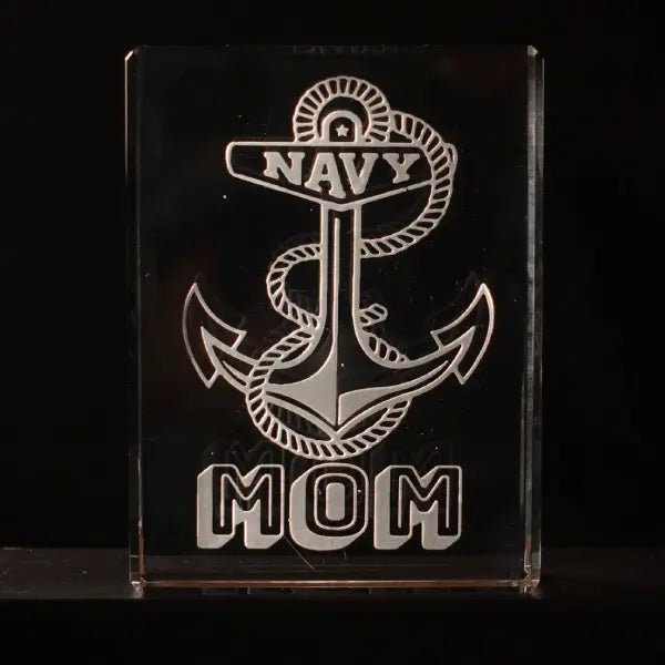 US Navy Rectangular Block Paperweight, Custom Engraved Crystal Desk Accessory.