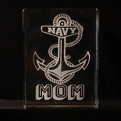 US Navy Rectangular Block Paperweight, Custom Engraved Crystal Desk Accessory.