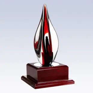 RED CONTEMPORARY W/ BLACK CRYSTAL BASE ART GLASS Crystal House - Prism