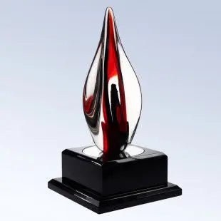 RED CONTEMPORARY W/ BLACK CRYSTAL BASE ART GLASS Crystal House - Prism