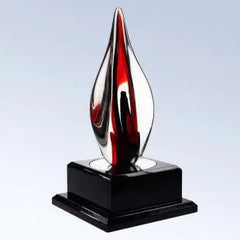 RED CONTEMPORARY W/ BLACK CRYSTAL BASE ART GLASS Crystal House - Prism